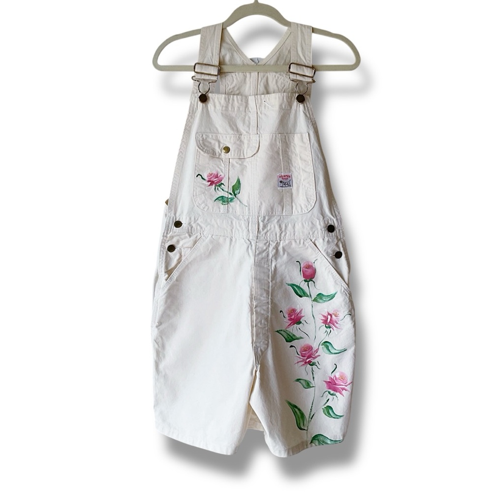Pointer Brand Vintage Hand Painted Bib Shortalls in Ecru Size 32